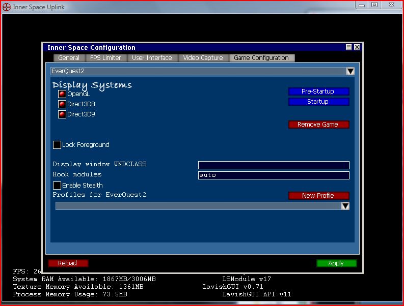 Game Configuration tab
